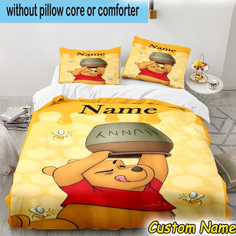 3PCS Custom Name Cartoon bear Bedding Set Printed Duvet Cover Closure Includes 1 Duvet Cover & 2 Pillowcases for All Seasons Bedroom Decor