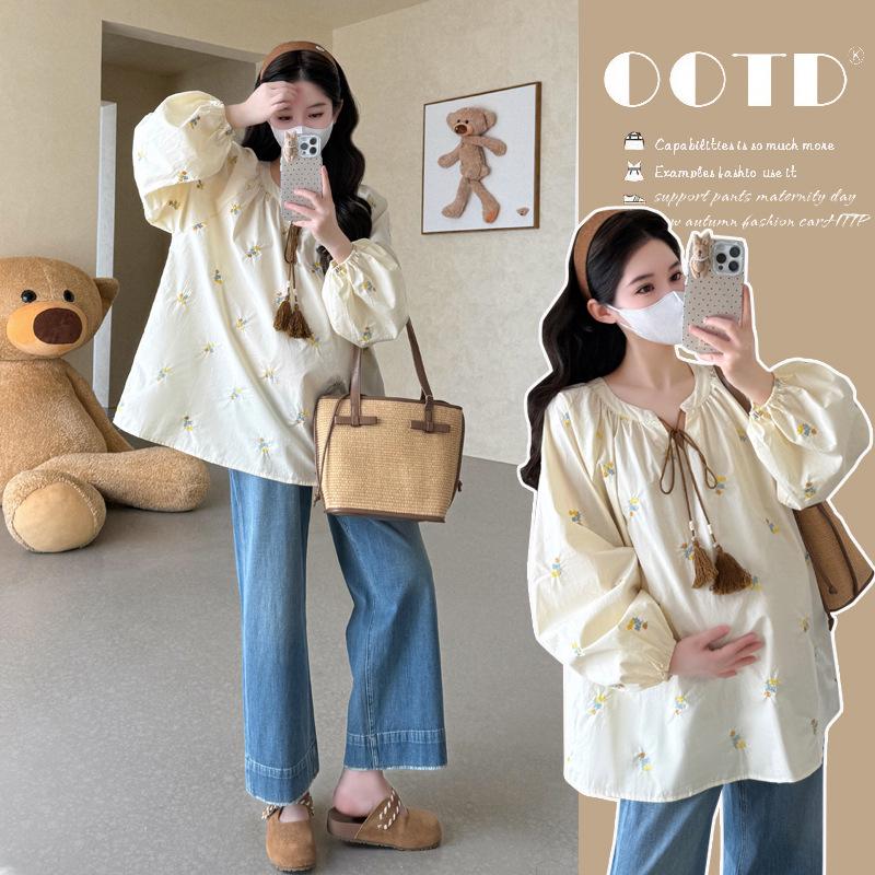 2026 Spring Maternity Wear: Gentle Embroidered Loose Doll Shirt Top XL