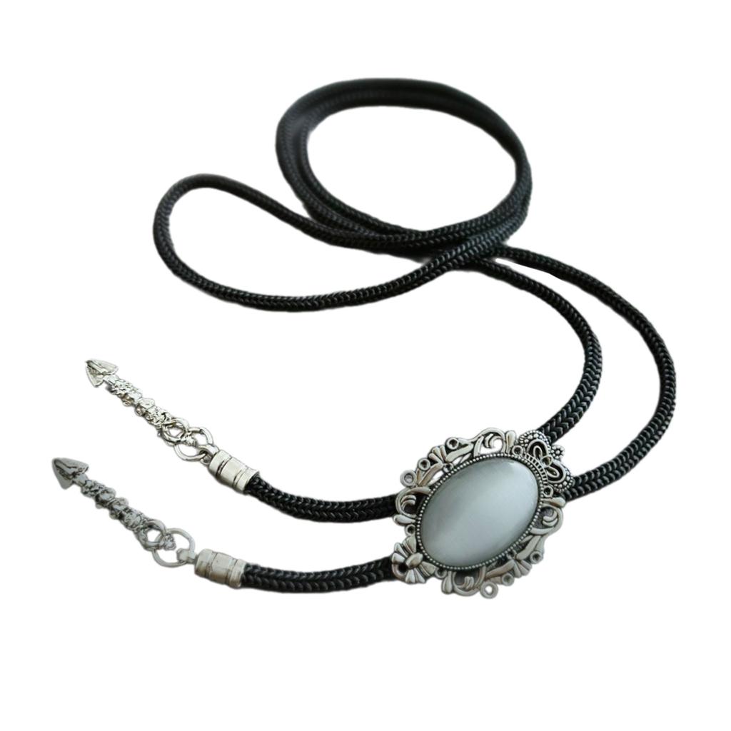 Men Vintage Bolo Tie Western Cowboy Antique Stone Feathered Pendant Shirt Collar Jewelry Braided Rope Necktie Neckwear