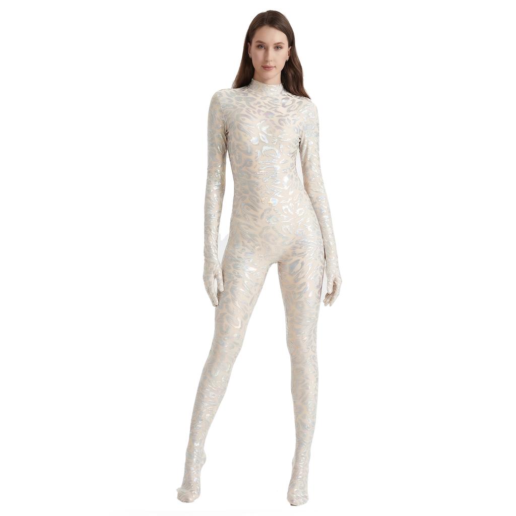 Tuta Integrale Zentai Donna Lucida Metallizzata Leopardata Pelle di Serpente Lycra ad Alta Elasticità Sexy Costume Cosplay Costumi da Bagno Yoga