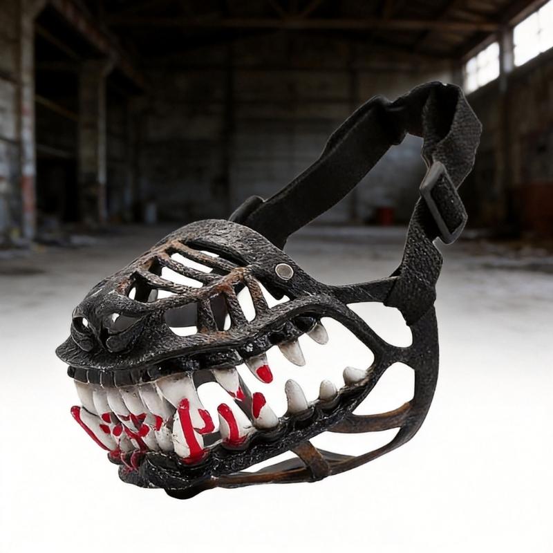 Dog Costume Muzzle with 3D Devil Face and Faux Teeth, Adjustable Head Strap for Halloween Parties and Pet Photoshoots