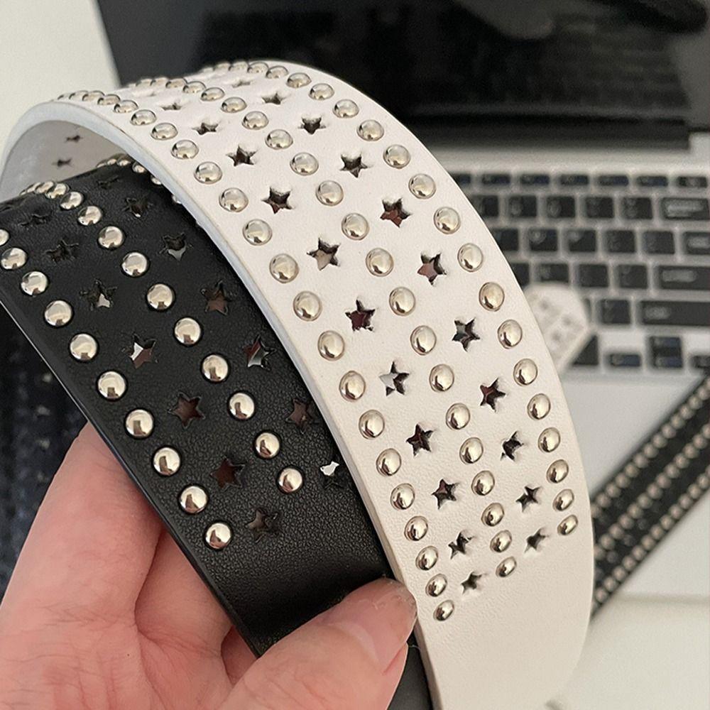 Wide Side PU Leather Star Hole Women Waist Belts Y2K Style Belts Korean Waistbands Men Waist Belts