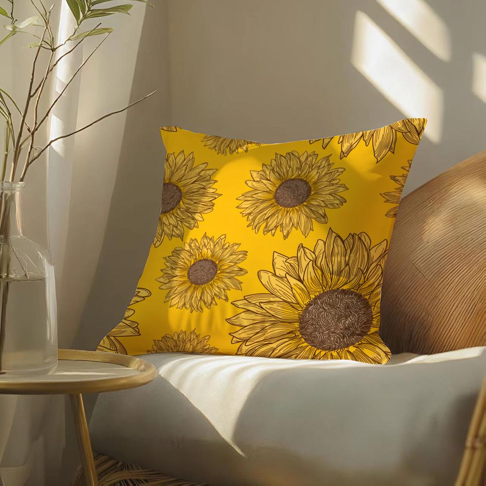 Sunflower Pattern Cushion Cover Soft Short Plush Pillow Cover Smooth Cozy Texture Aesthetic Cushion Case Home Decor
