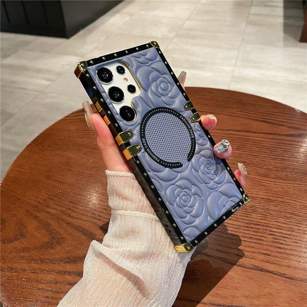 For Magsafe Wireless Charging 3D Flower Leather Case For Samsung Galaxy S25 S24 Ultra S23 Plus S23FE S22 TPU Shockproof Cover