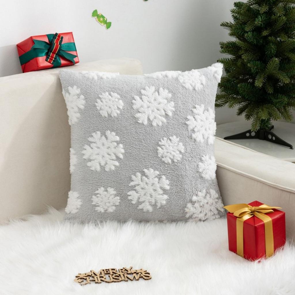 1pc Plush Christmas Tree & Snowflake Design Throw Pillow Cover, Suitable For Living Room, Bedroom, 4 Seasons Decor