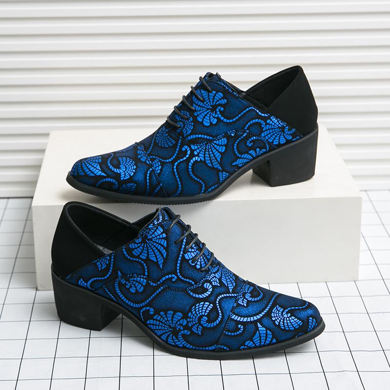 Blumendruck Mode Lederschuhe Herrenschuhe Hochzeitsschuhe Party Erbsenschuhe Bankettschuhe Mode Herren High Heel Schuhe Abschlussballkleid