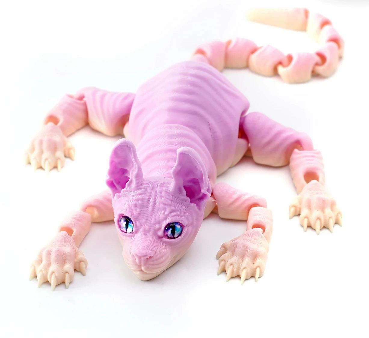 

3D-печатная игрушка в виде кошки-сфинкса, реалистичная лысая фигурка, подвижная игрушка-фиджет для кошек, коллекционер, любитель кошек, домашний декор