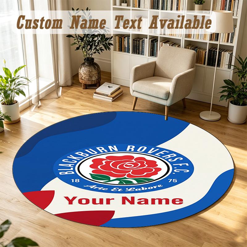 Round Rug Custom NameBlackburn Rovers Football Pattern Non Slip Carpet Home Floor Decor