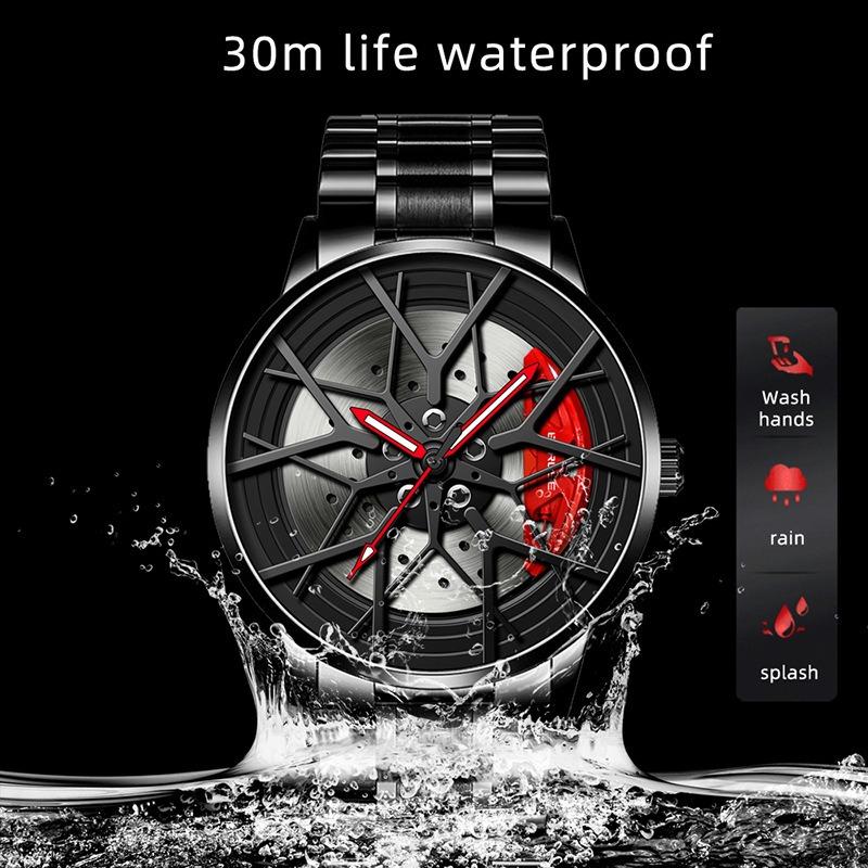 BORUSE Fashion Waterproof Men's Watch Luminous Wheel Hub Watch Business Sports Leisure Watch Quartz Steel Watch