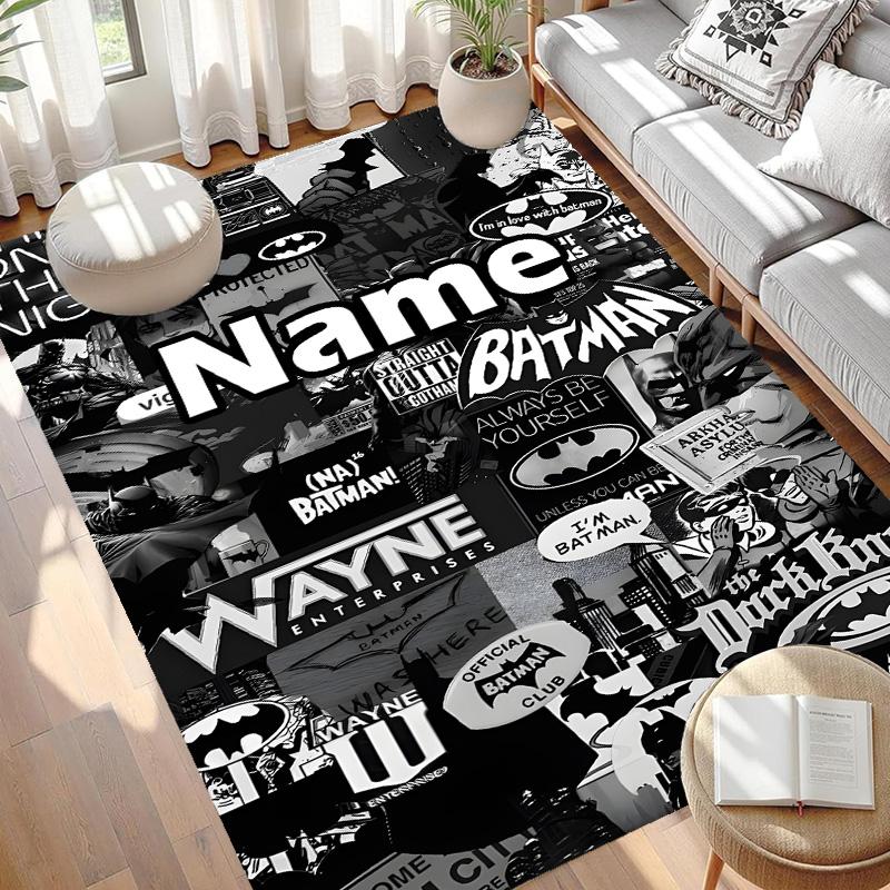 Custom Name Personalized Batman Print Carpet, Versatile Home Decor Rug, for Playroom, Apartment, Balcony, Entryway, Hallway Gift
