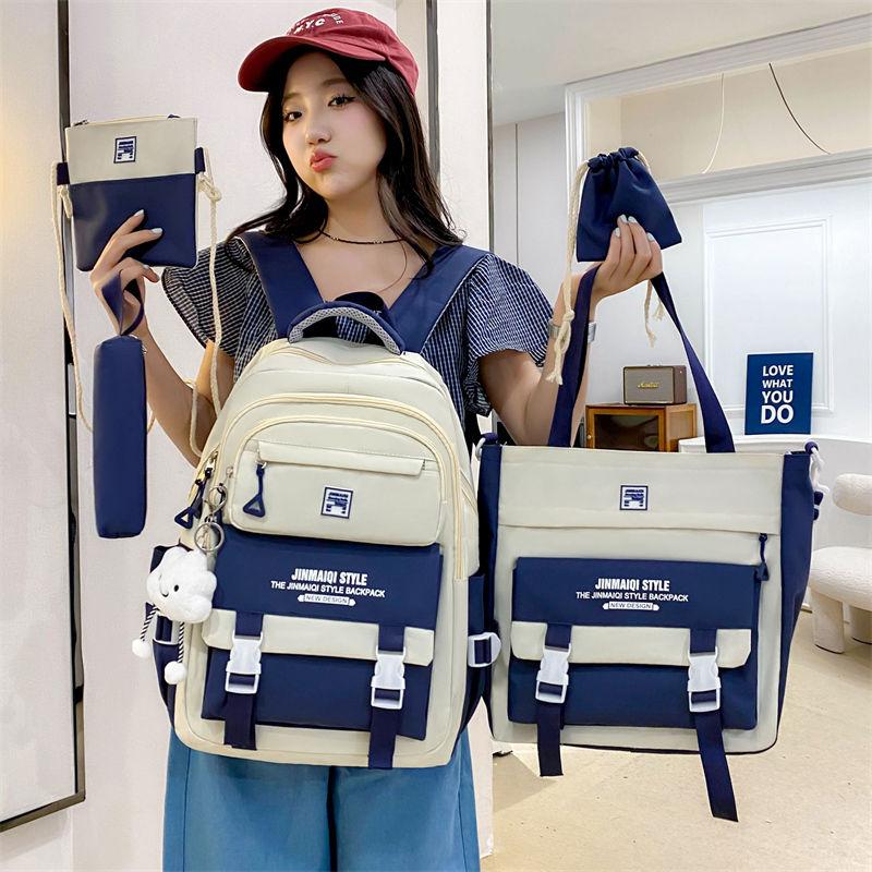 5Pcs  Student Backpack Set The Start of School Season Korean Fashion Junior High School Backpacks Large Capacity Two-piece Bags Set