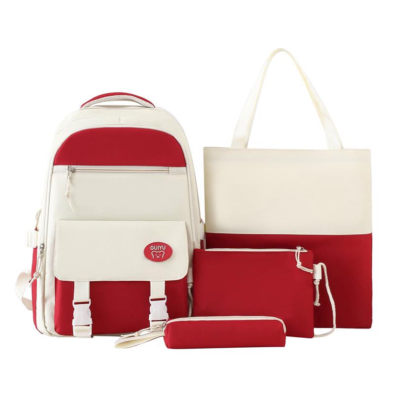 

TS JYL laptop bag,Junior Backpack Grade 3-6 Light Student Color Block 4 Sets Backpack 30*14*43 красный