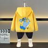 Spring and Autumn 1 2 3 4 5 6 Years Boys Coats Patchwork Cartoon Dinosaur Pattern Hooded Windbreaker Leisure Overcoat for Kids Birthday Present