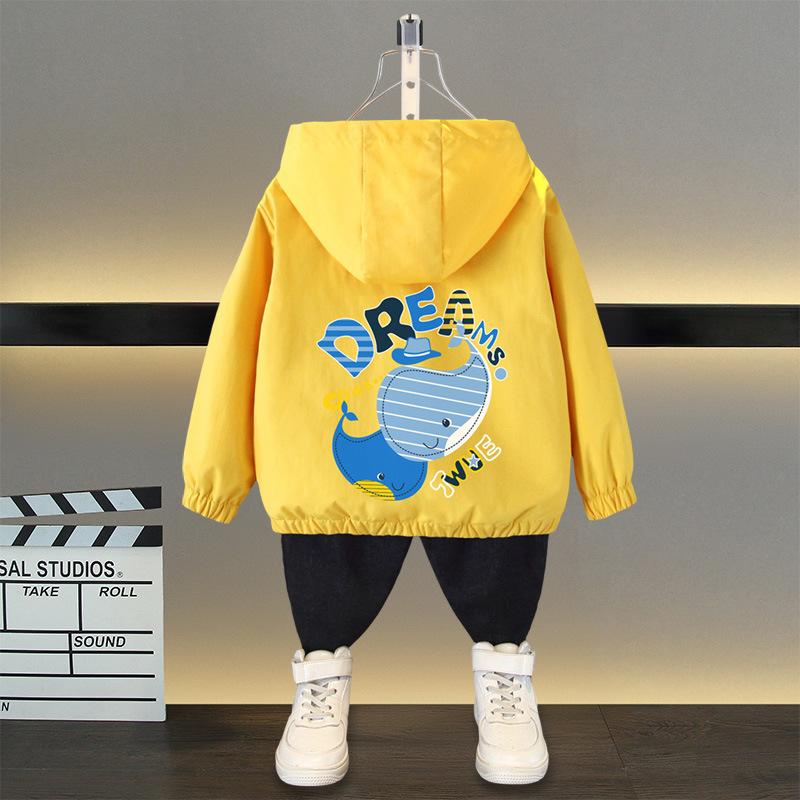 Spring and Autumn 1 2 3 4 5 6 Years Boys Coats Patchwork Cartoon Dinosaur Pattern Hooded Windbreaker Leisure Overcoat for Kids Birthday Present