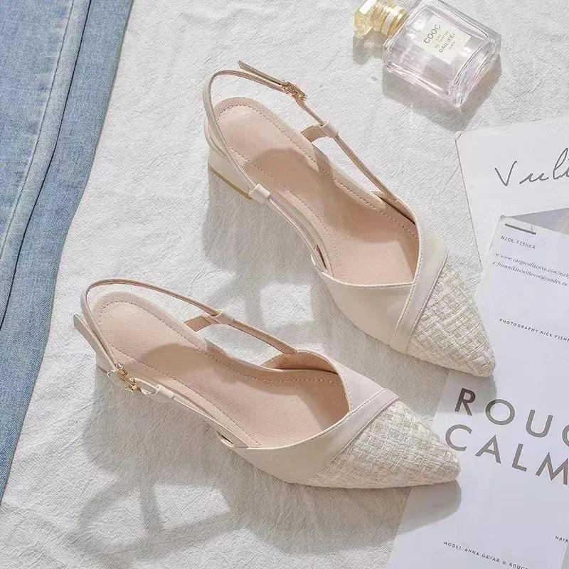 

Women New Baotou Sandals Casual pointed high heels Outdoor fashion buckle sanda Coarse following comfort single shoes 35