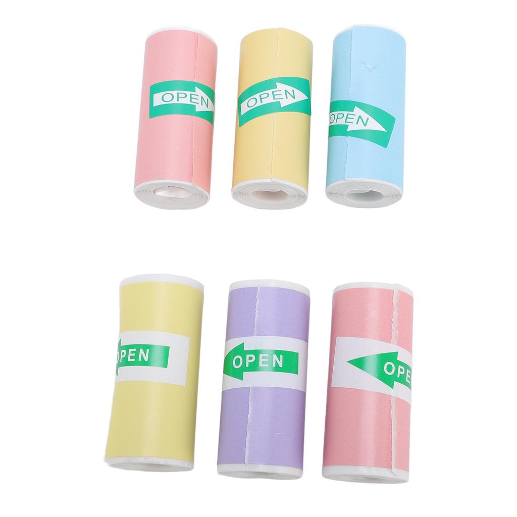 6 Roll Thermal Printing Paper Multi Color 57x25mm Smoothly Self Adhesive Thermal Inkless Printer Paper for Photo Note