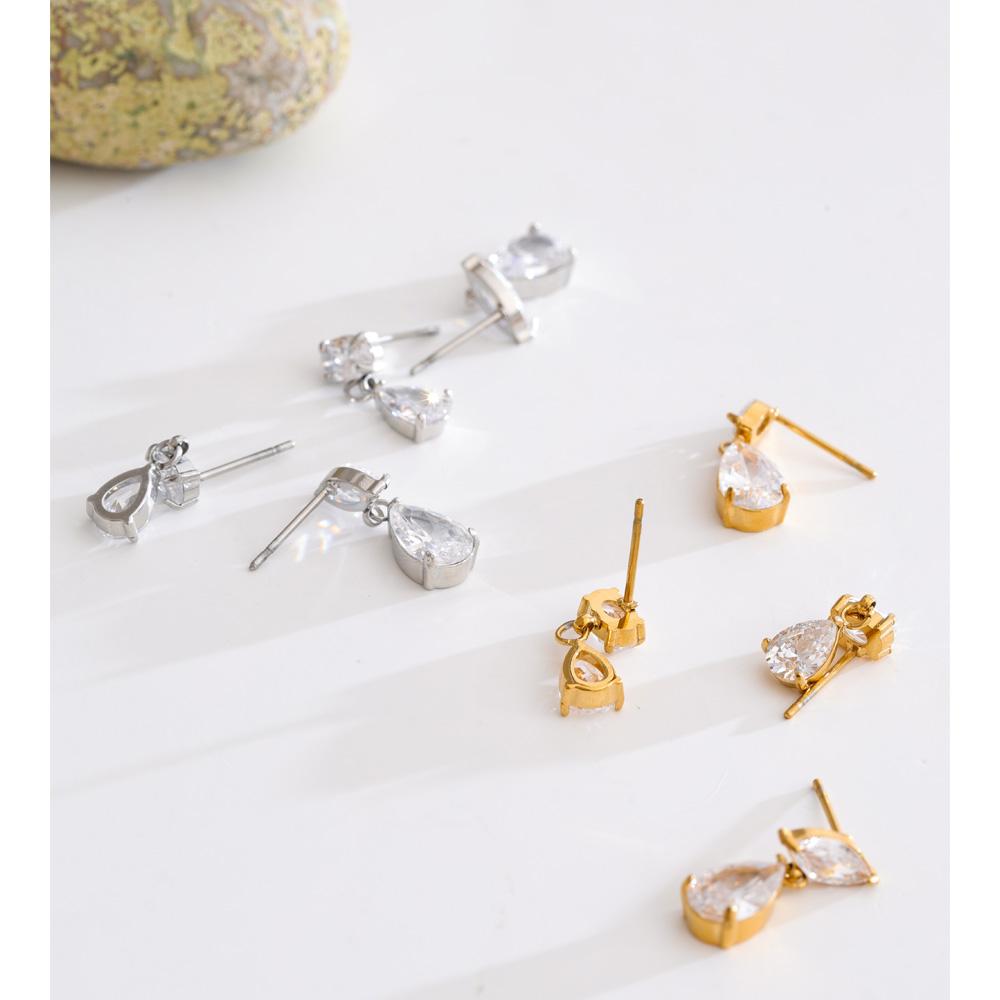 Yhpup Stainless Steel Cubic Zirconia Water Drop Dangle Earrings High Quality Party Gala Daily Wear Dainty Shinny Jewelry Gift