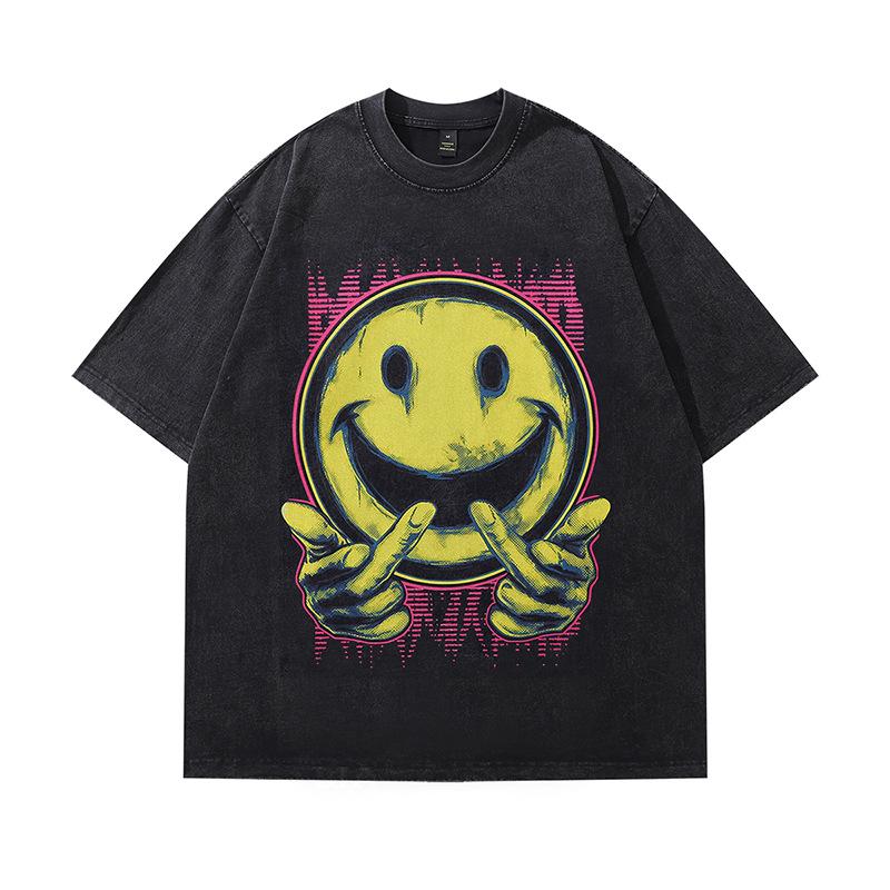 Doberman Printed Short Sleeve T-Shirt Men'S And Women'S American High Street Casual Washed Cotton Half Sleeve Top Ins