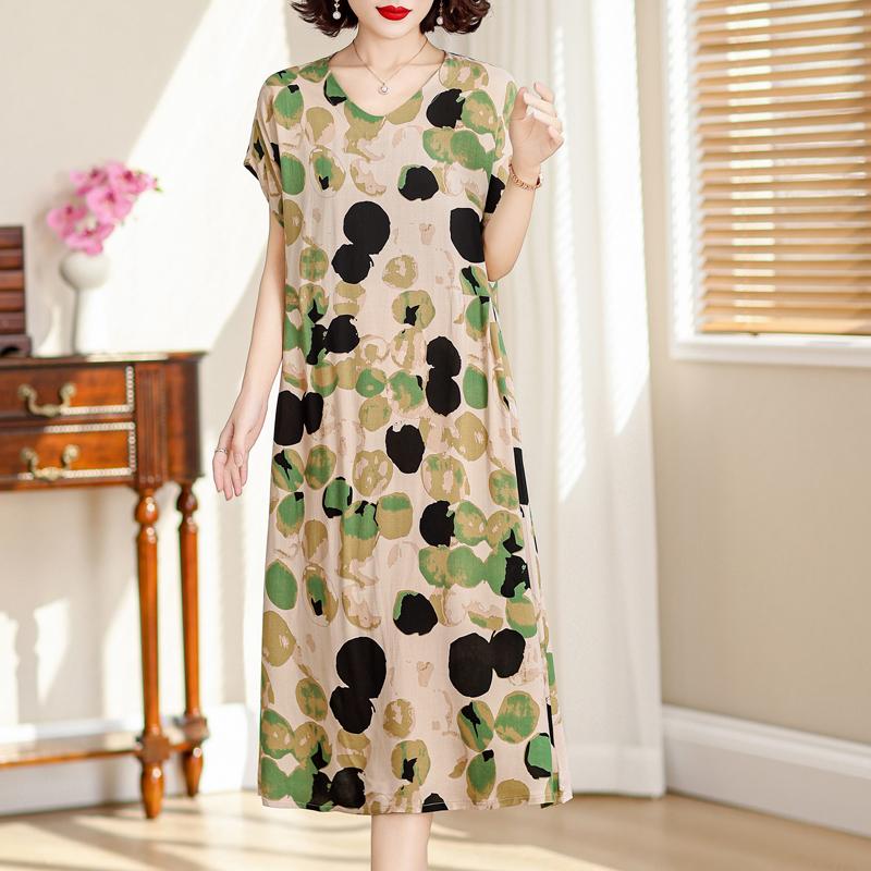 Vintage Long Dresses for Women Short Sleeve Elegant Plus Size Dress Loose Summer Clothes