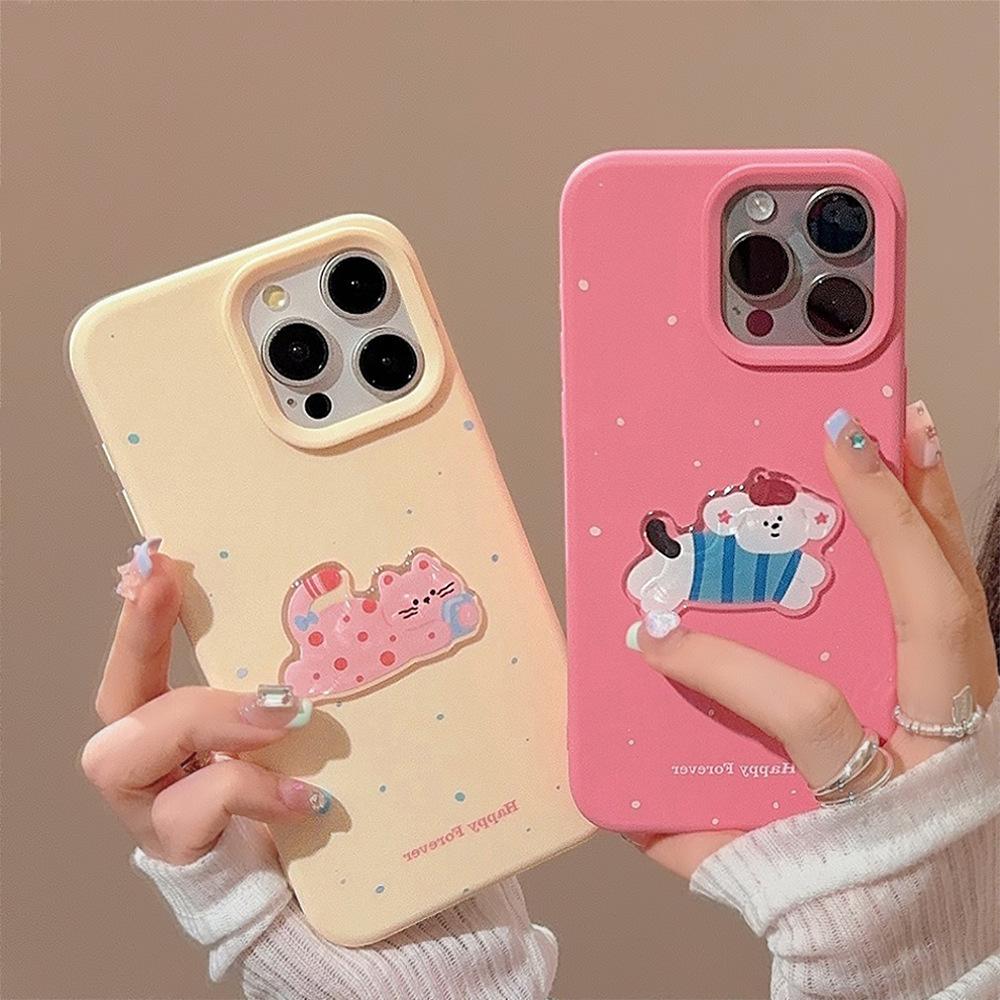 Polka Dot Cats and Dogs 16pro Max Apple 17 Mobile Phone Case Silicone Iphone14 Suitable for 13 Three dimensional