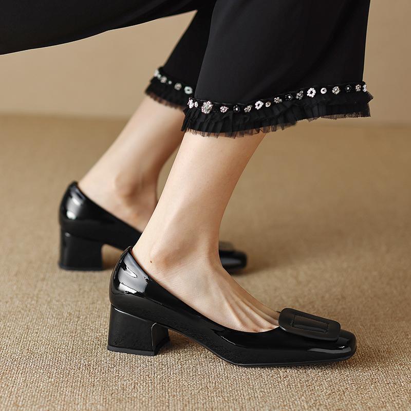 Moda NUOVO Autunno/Primavera Scarpe Décolleté da Donna Scarpe in Vera Pelle per Donna Punta Quadrata Tacco Grosso Scarpe Casual Basse Slip-On Scarpe Quotidiane