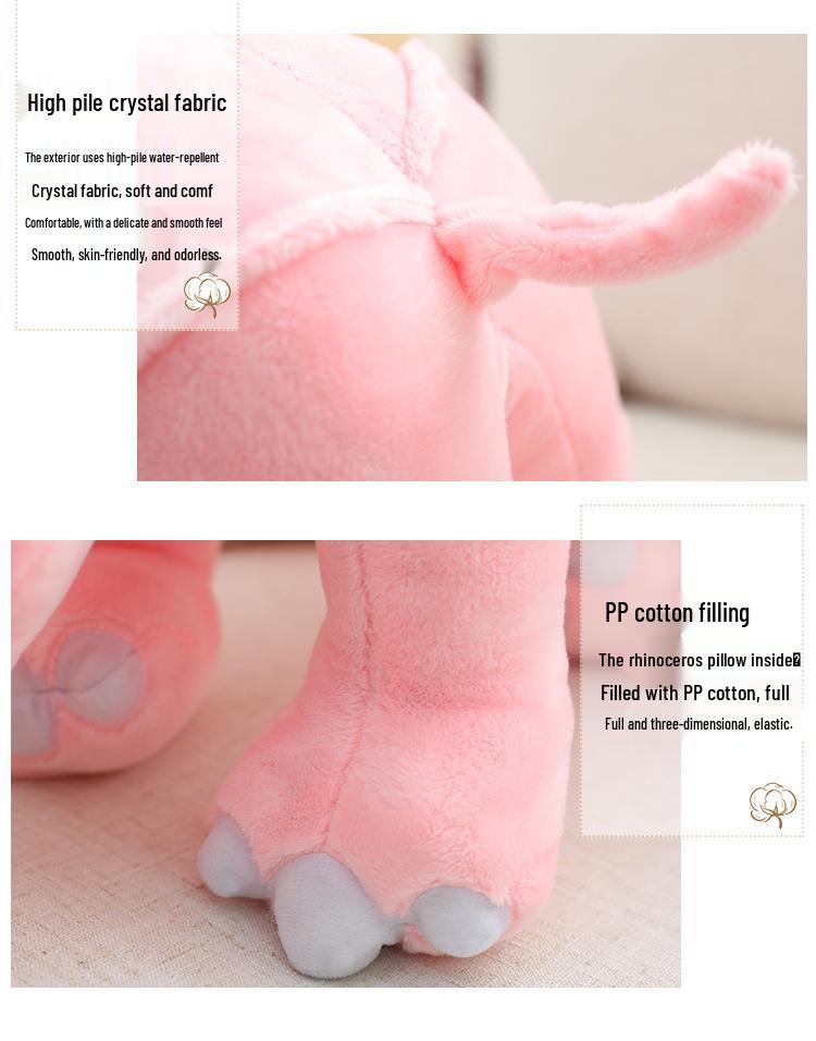Children's Cartoon Rhinoceros Plush Hugging Pillow - Girls' Birthday Gift