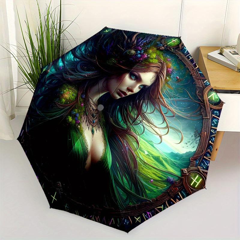 

Fantasy Forest Goddess Circular Wall Art Print Umbrella, Cute Umbrella with Cute Design, Portable 3-Fold Compact Umbrella for Men & Women, Valentine s