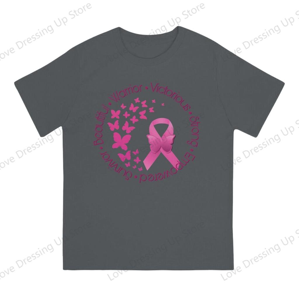Breast Cancer Pink Ribbon Butterflies Pure Cotton Printing Unisexs Tshirt Short Sleeve Tshirts  Hipster Tops