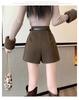 Women's 2024 High-Waist Khaki Woolen Pleated A-Line Shorts for Autumn/Winter