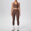 New Solid Color Double-sided Abraded Neck Nine-point Pants Yoga Suit, Sports Running and Fitness Two-piece Set for Women