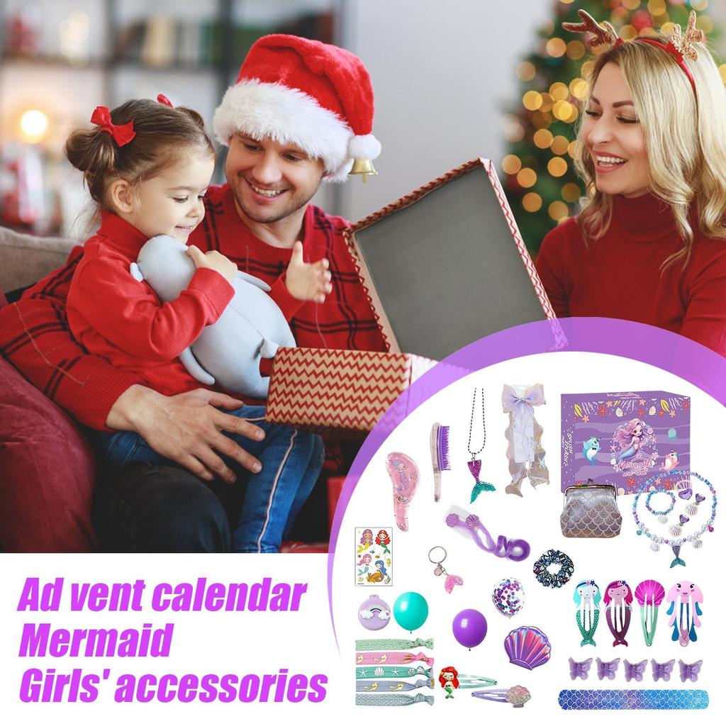 Mermaid Advent Calendar 24 Days Mermaid Jewelry Countdown Calendar Mermaid Princess Dress Up Jewelry Hairpin Toy for Kids Girls