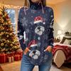 Women's Loose Fit Turtleneck Christmas Print Long Sleeve Pullover Top for Holiday