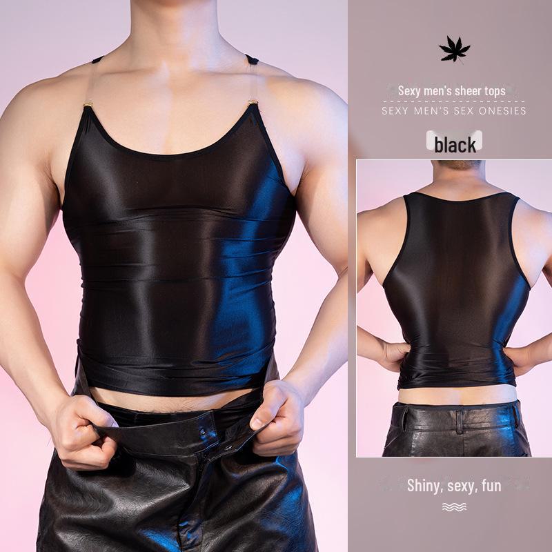 Men's Transparent Shiny Suspender Jumpsuit - High Elastic Fit Fitness Nightclub Top