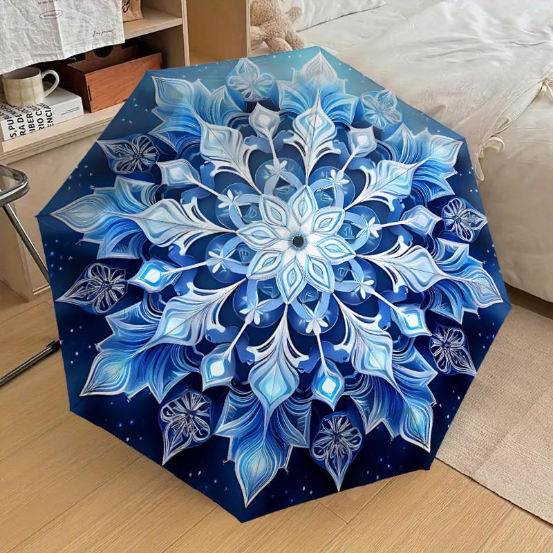 1pc Snowflake Mandala Artwork Automatic Open/Close Umbrella, 8-Rib Sturdy Frame, Umbrella for Travel, Everyday, Formal Events yy251126017