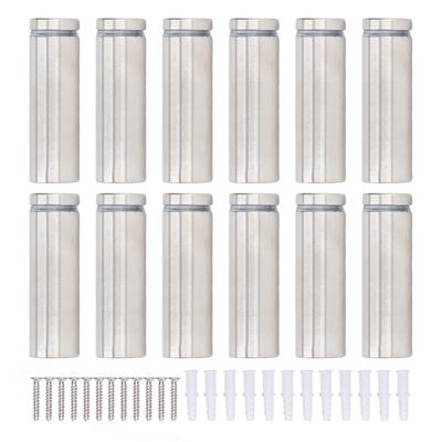 Kit 12 Set Viti Pubblicitarie 19x60mm Acciaio Inossidabile Distanziatore per Segno Vite Montaggio Ferramenta per Vetro