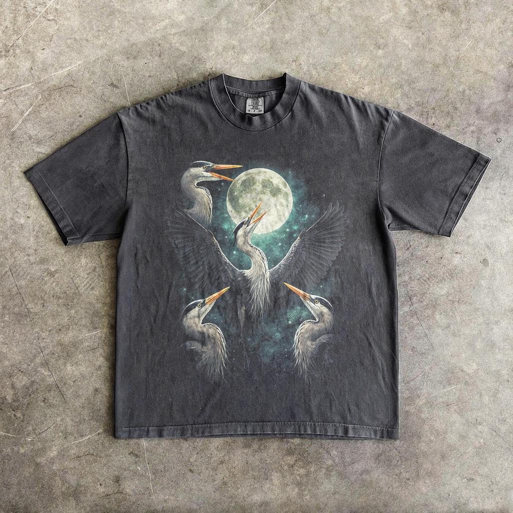 Great Blue Heron Moon Vintage Graphic T Shirt, Retro Wildlife Bird Nature Tee, Wetlands Gift