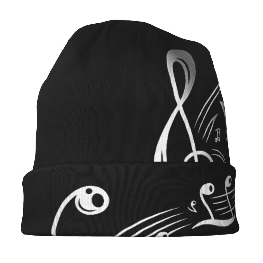 1Pc Men'S Fashion Music Notes Beanie Hat, 95% Polyester 5% Spandex Knit Skull Cap, Modern Style No Brim Bonnet