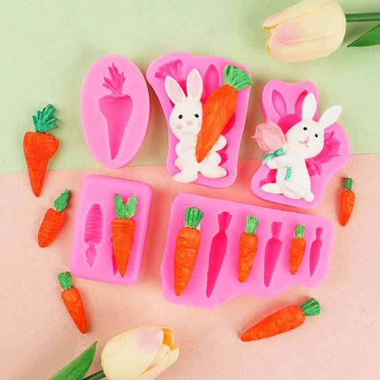 3D Wortel Konijn Siliconen Vorm Voedselkwaliteit Chocoladevorm voor Fondant Taartdecoratie & Hars Kunst Oven Vaatwasserbestendig Gemakkelijk Los te Laten Snoepvorm