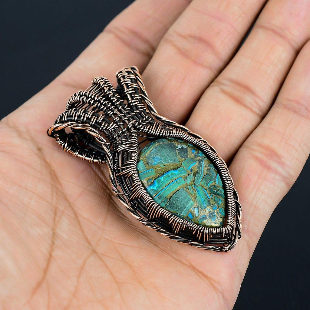 Copper Malachite Gemstone Handmade Copper Wire Wrap Jewelry Pendant For Wedding Gift