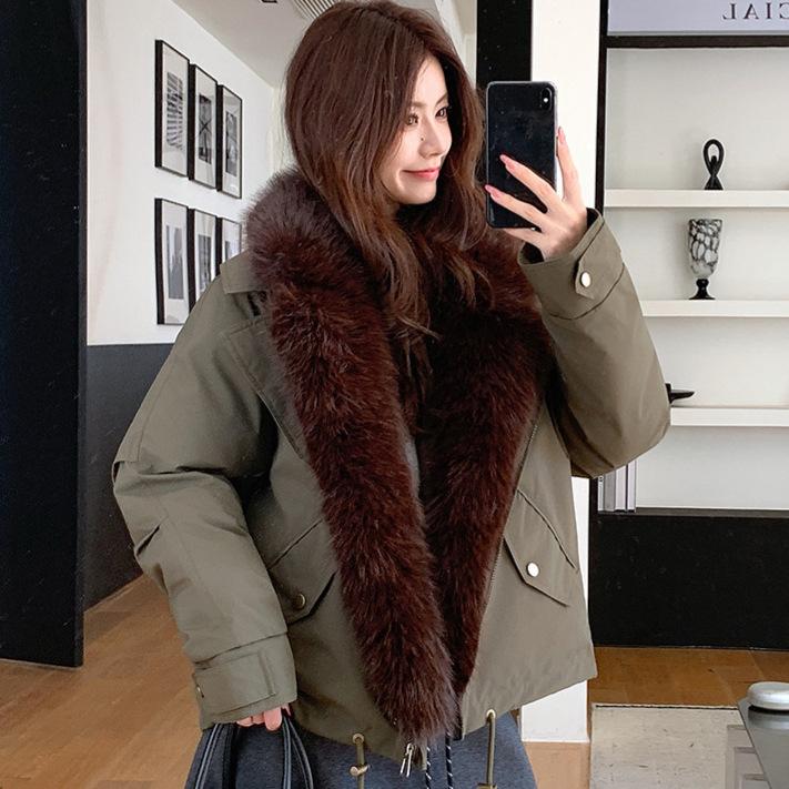 Winter new street cool spicy parker cotton clothes women's short casual versatile fur collar lapel locomotive jacket