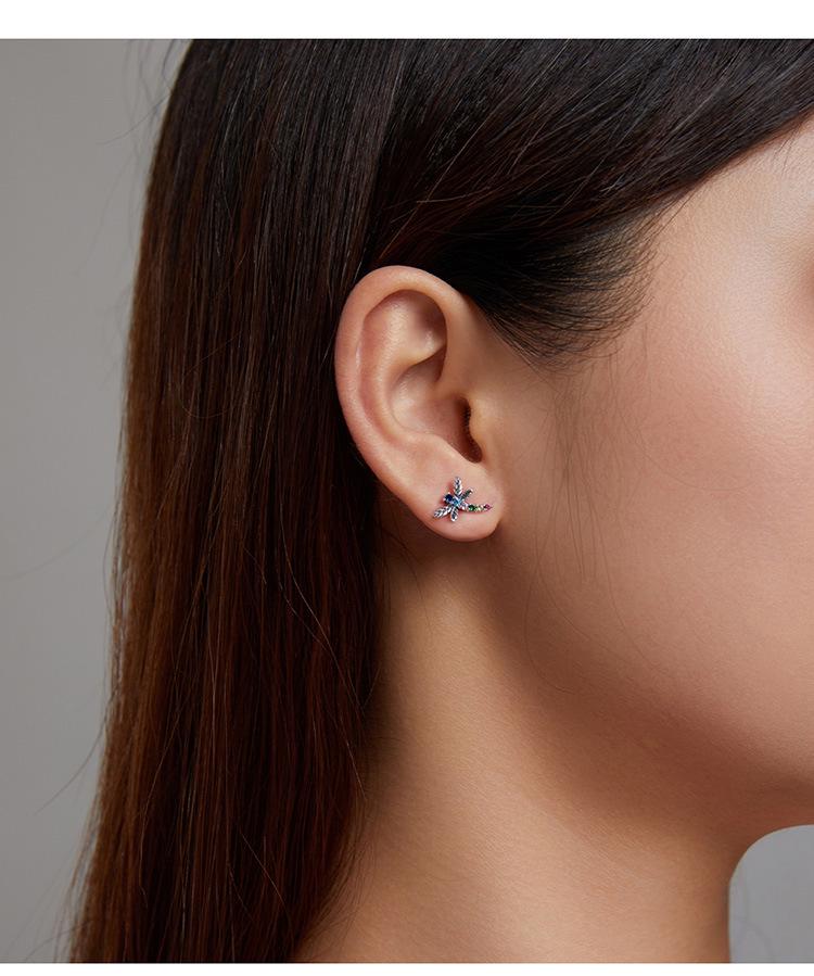 Yinziyun Insect Stud Earrings: Exquisite Butterfly & Dragonfly with Pave Diamond, 925 Sterling Silver