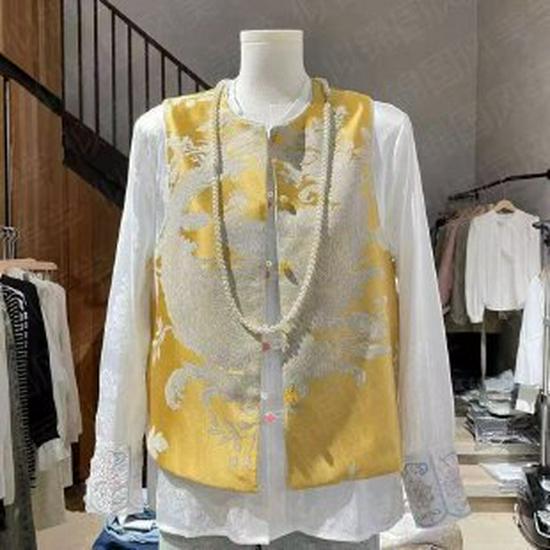 

Elegant Chinese Jacquard Vest: Spring Fashion for Stylish Moms Extra Large жовтий