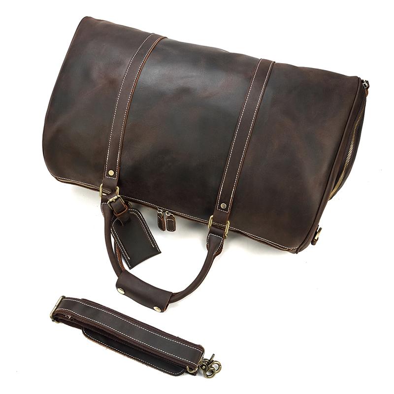 Vintage Luxury Travel Handbags Top Grade Travel Bag With Suit Compartment Garment Genuine Leather Suit Bags For Mane MaleTravel