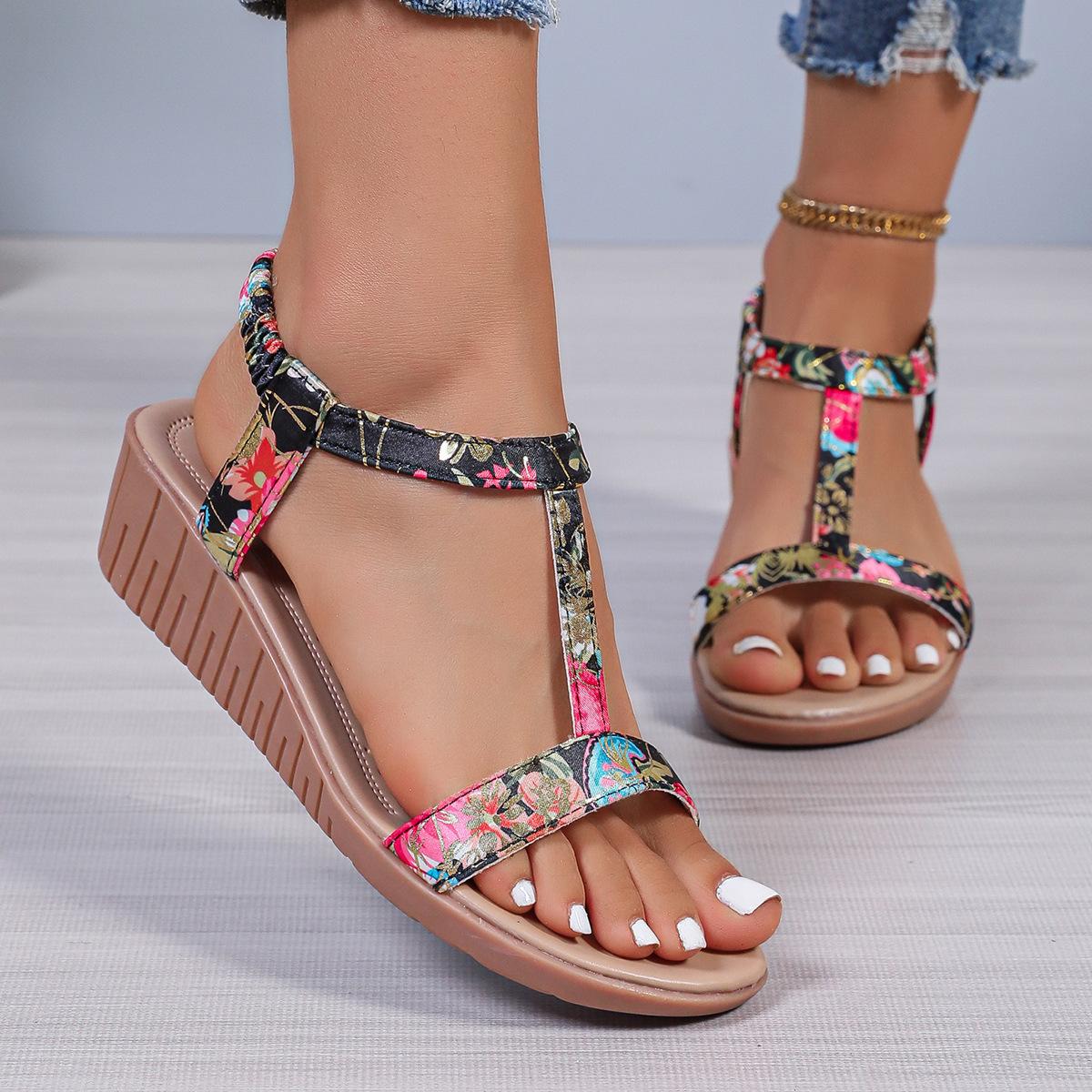 

Fashion New stylish plus-size Bohemian sandals for women in summer 2025, fish-mouthed wedge heel open-toe sandals 43 чёрный