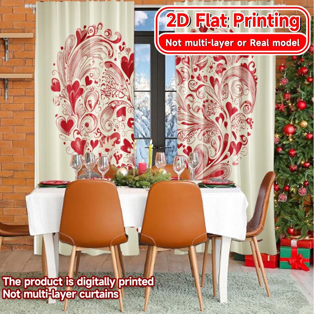 2D Flat Printing,2pcs Heart Whirlwind Pattern Chic Curtains Durable 100% Polyester Fabric Curtains Room Decor Decorative for