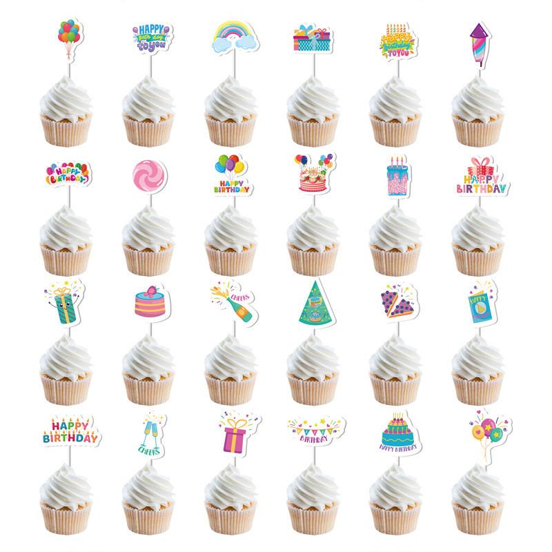 Cake Birthday Happy Toppers With Paper Flags For Party Decoration Set Of 12