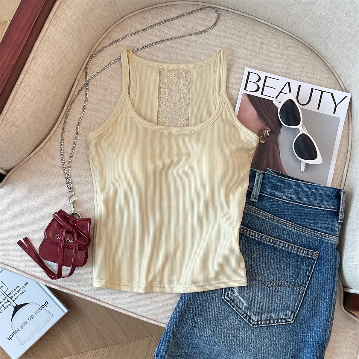 

Женский серый топ-ками с кружевной вставкой пэчворк без спины с нагрудными вкладышами One Size 75-120 jin абрикосовый