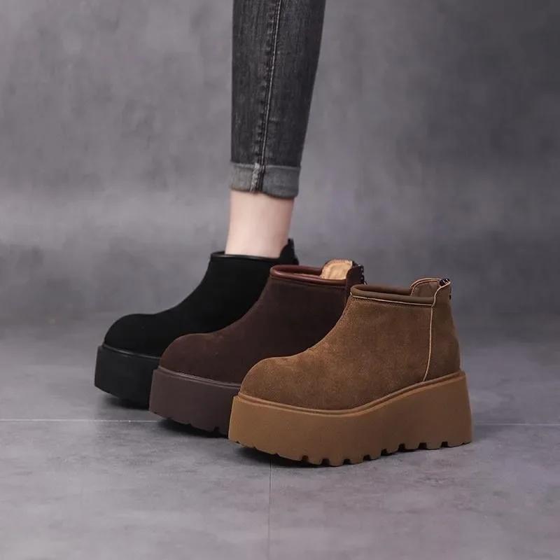 2024 Vendita Calda Scarpe da Donna Stivaletti da Donna con Plateau Caldi Stivali da Neve Donna Punta Rotonda Zeppe Cerniera Posteriore Scarpe da Esterno da Donna