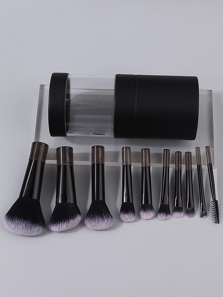 Portable 10pcs mini makeup brush with storage bucket, soft bristle powder, blush, conture, eyeshadow, eyelash and eyeliner brush