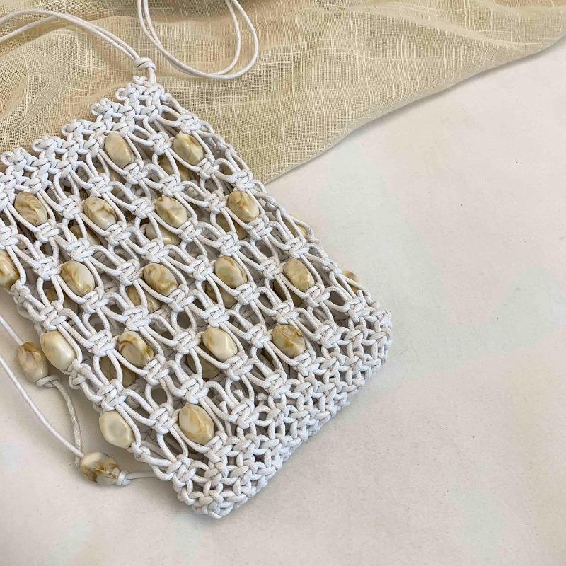 2026 New Shell Beaded Woven Drawstring Bag Handmade Macrame Crochet Shoulder Bag Summer Beach Vacati Crossbody Purse for Women